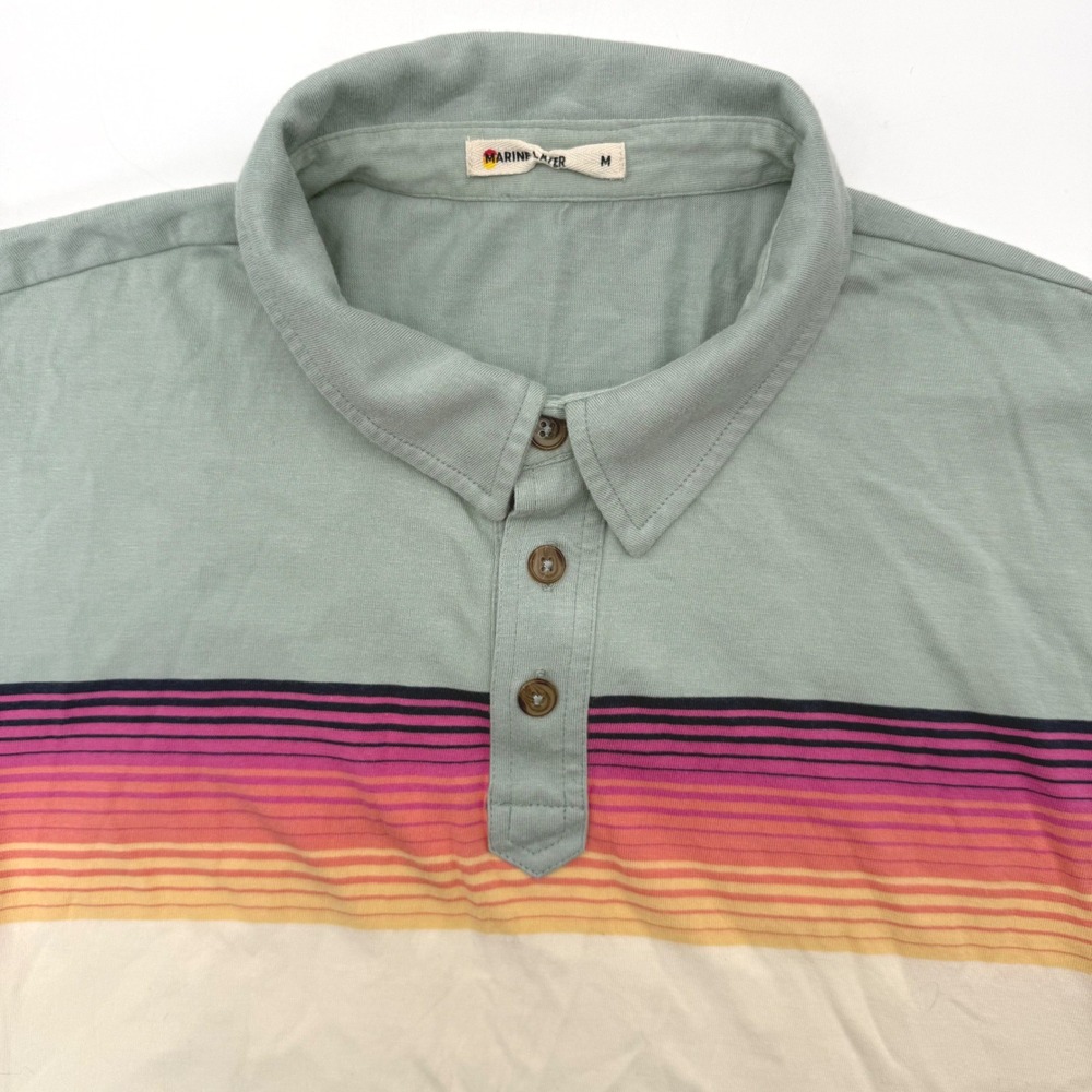 Marine Layer Polo Shirt Mens Medium Green Sunset Stripe Sail Short Sleeve Cotton